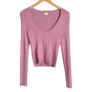 Abercrombie & Fitch Scoop Neck Ribbed Cropped Sweater Womens Medium Mauve Pink